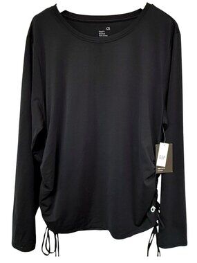NWT Gap Fit Brushed Tech Jersey XXL Black Ruched Ties Long Sleeve Tee